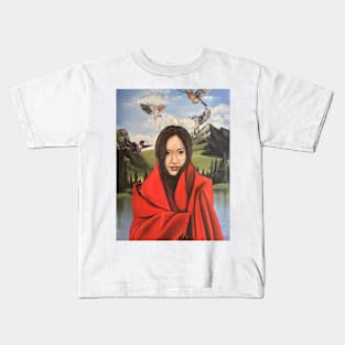 Beautiful woman in red blanket in nature background Kids T-Shirt